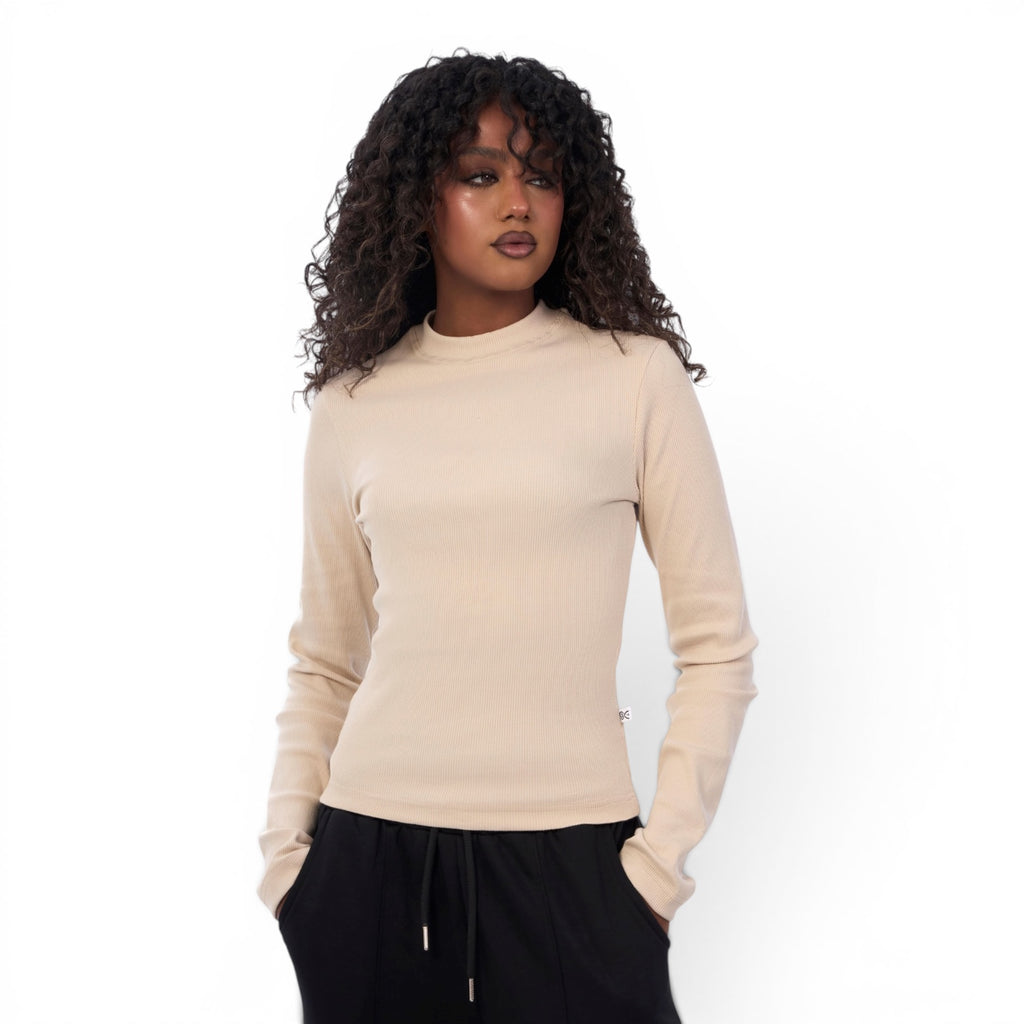 Beige Ribbed Basic Top
