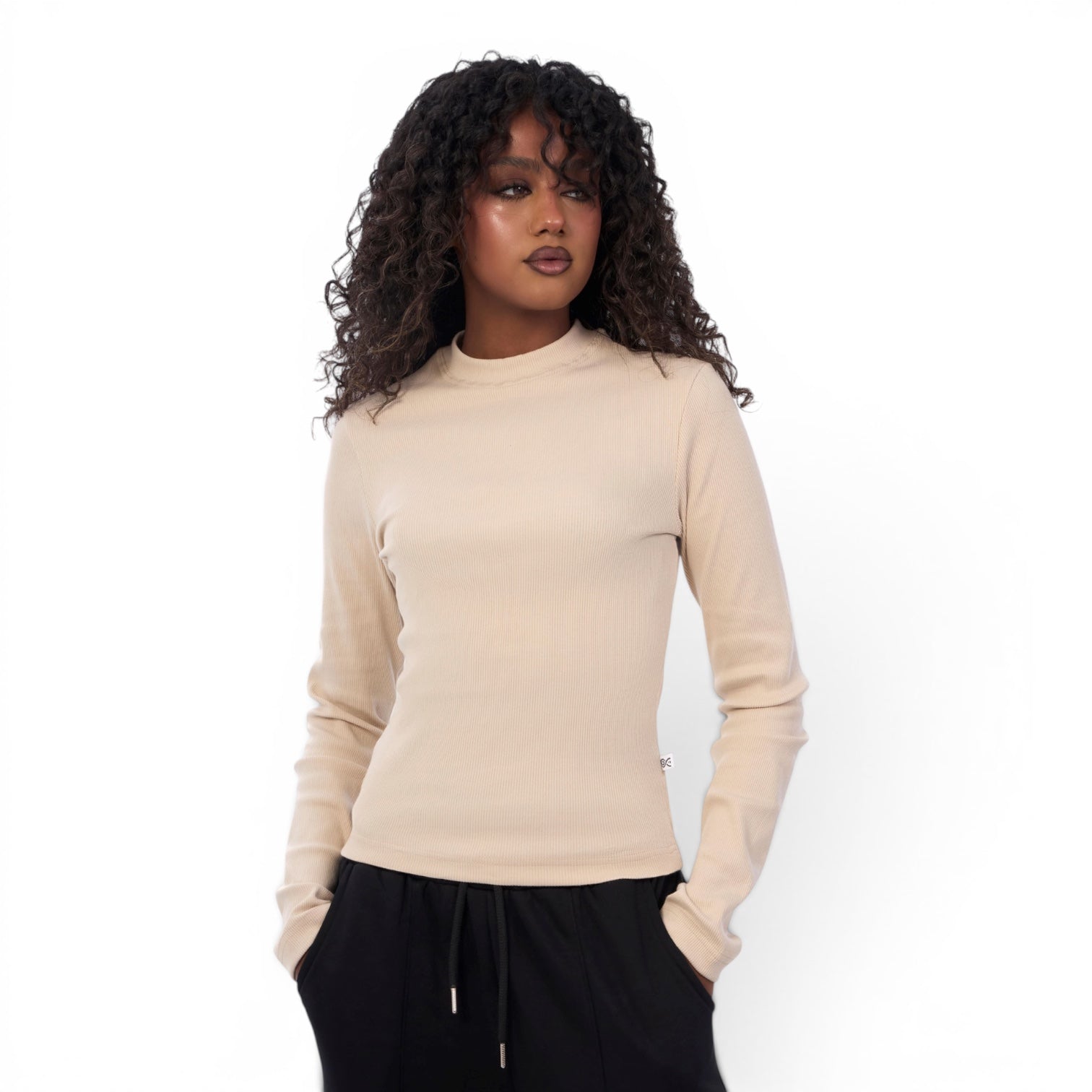 Beige Ribbed Basic Top
