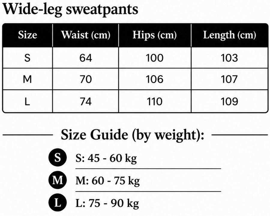 Size chart for Brown Wide-leg Sweatpants