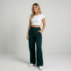 Dark Green Wide-leg Sweatpants