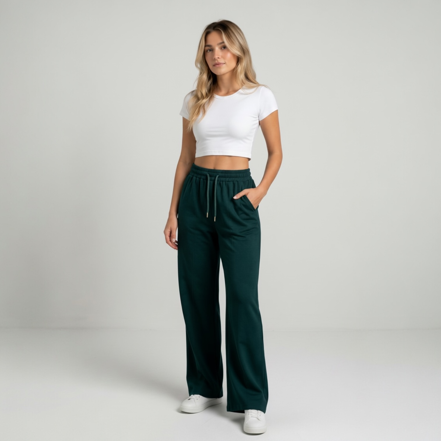 Dark Green Wide-leg Sweatpants