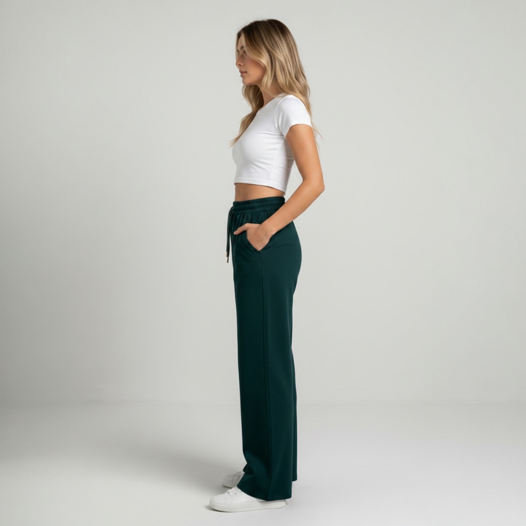 Dark Green Wide-leg Sweatpants
