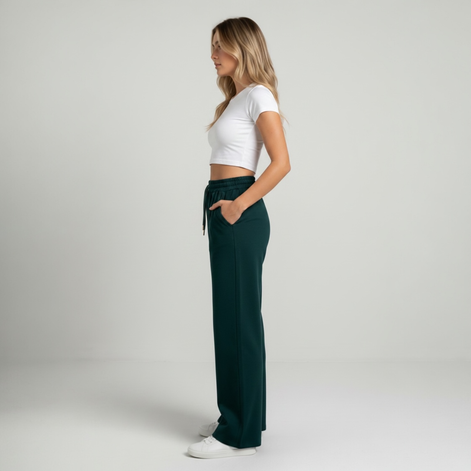 Dark Green Wide-leg Sweatpants
