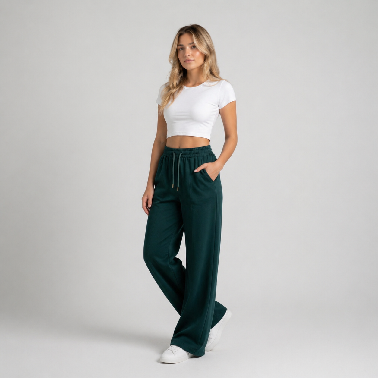 Dark Green Wide-leg Sweatpants