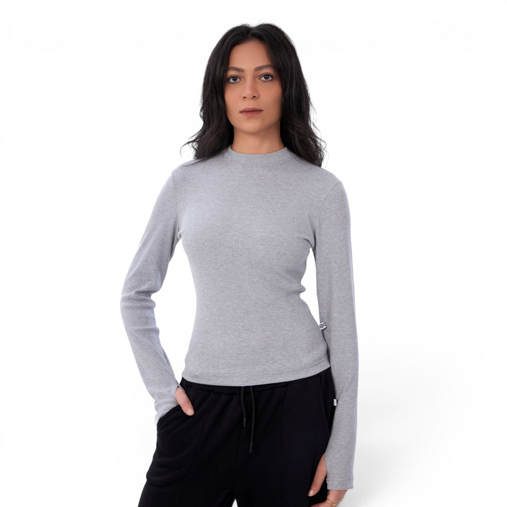Grey Ribbed Basic Top