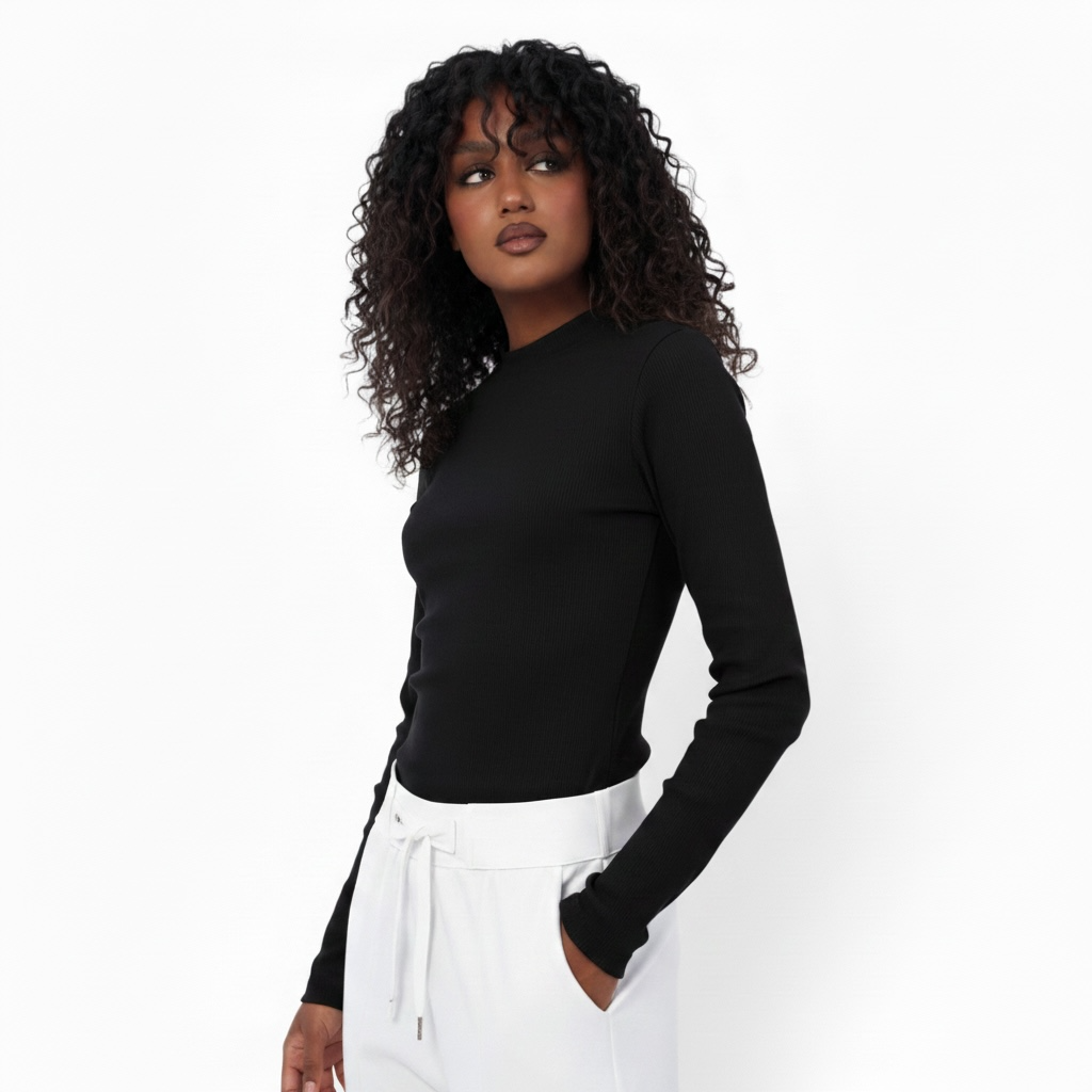 Black Ribbed Basic Top