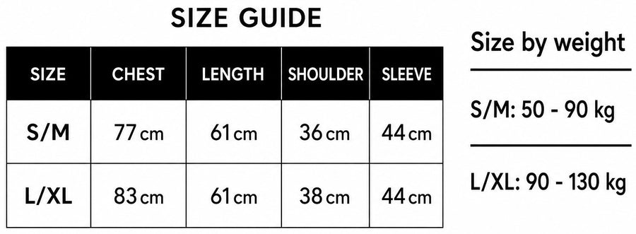 Size chart for Cozy Fur Hoodie