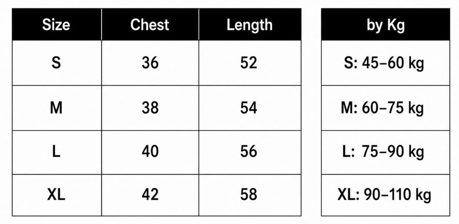 Size chart for Grey Tank Top