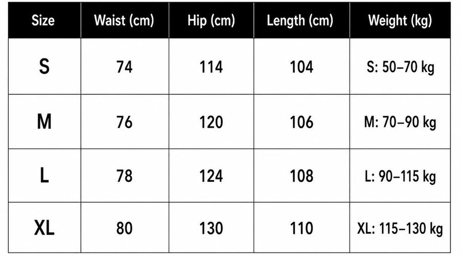 Size chart for Off-white Lenin Pants