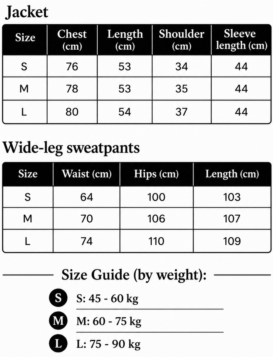 Size chart for Black Set