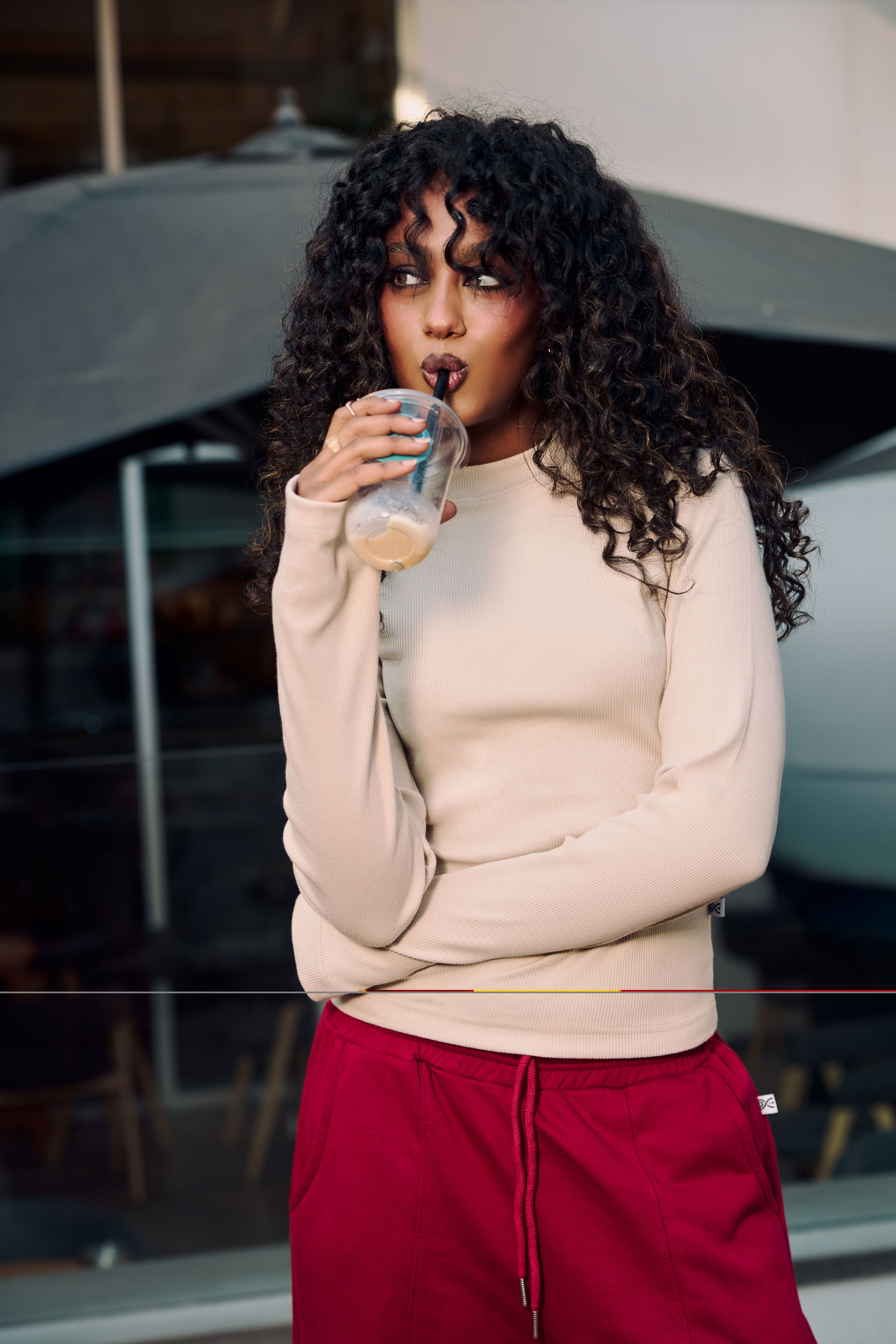 Beige Ribbed Basic Top