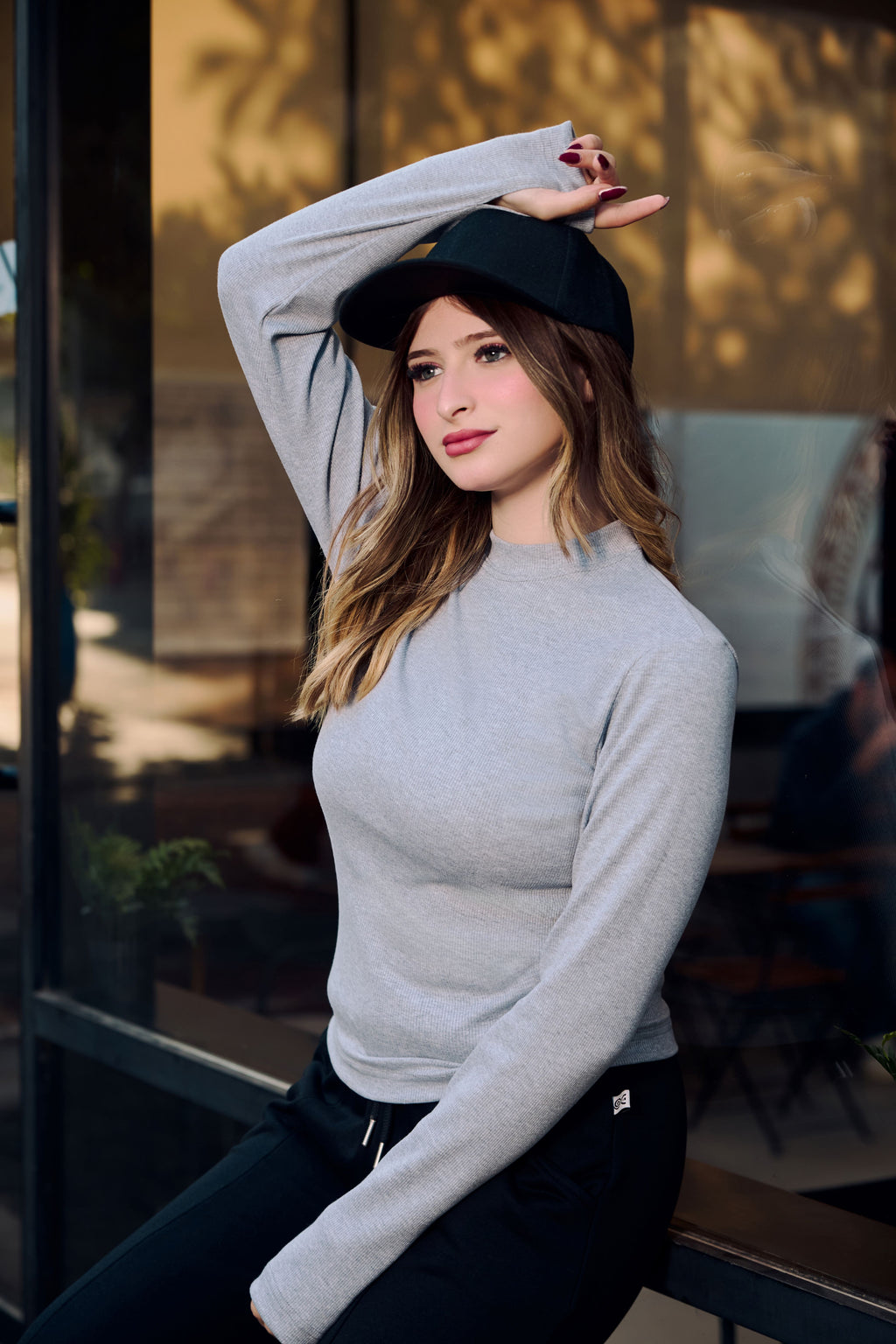 Grey Ribbed Basic Top