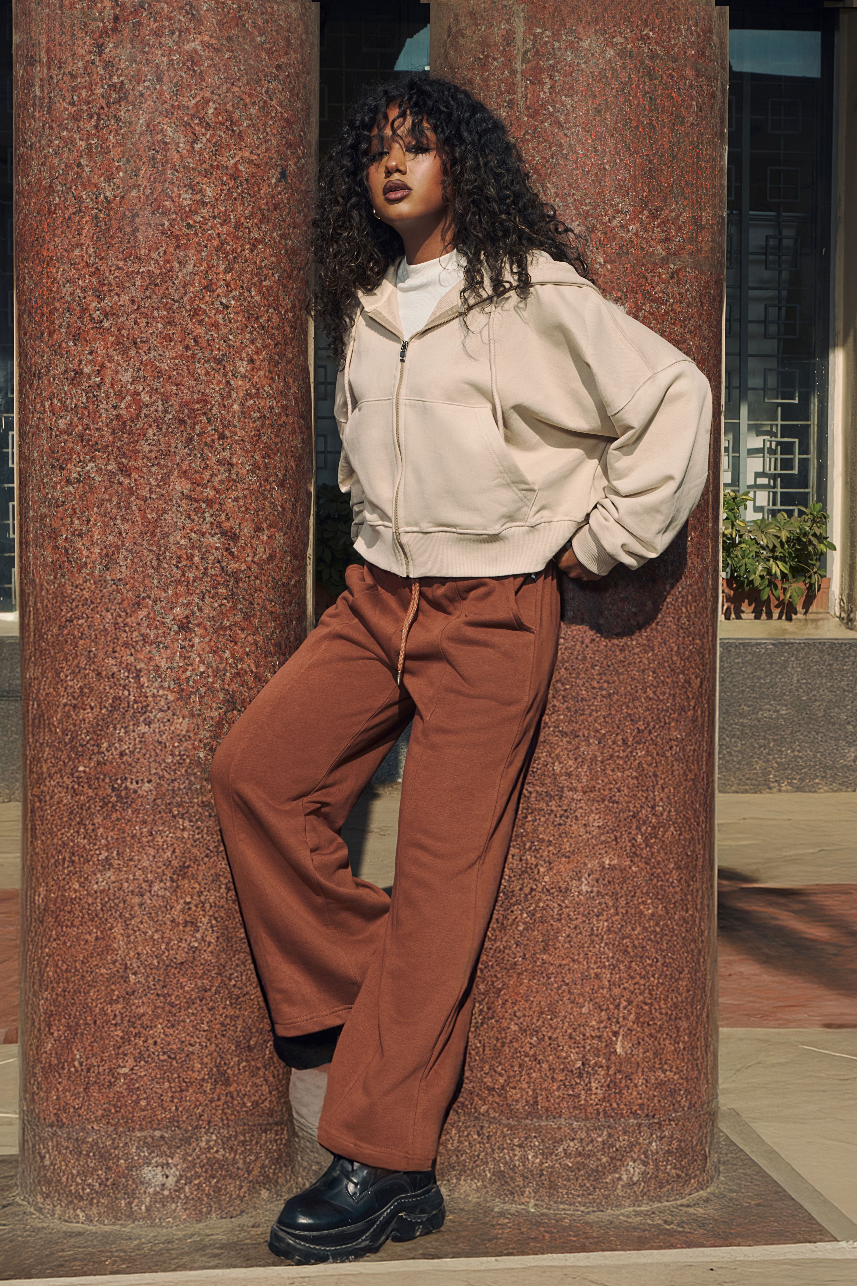 Brown Wide-leg Sweatpants