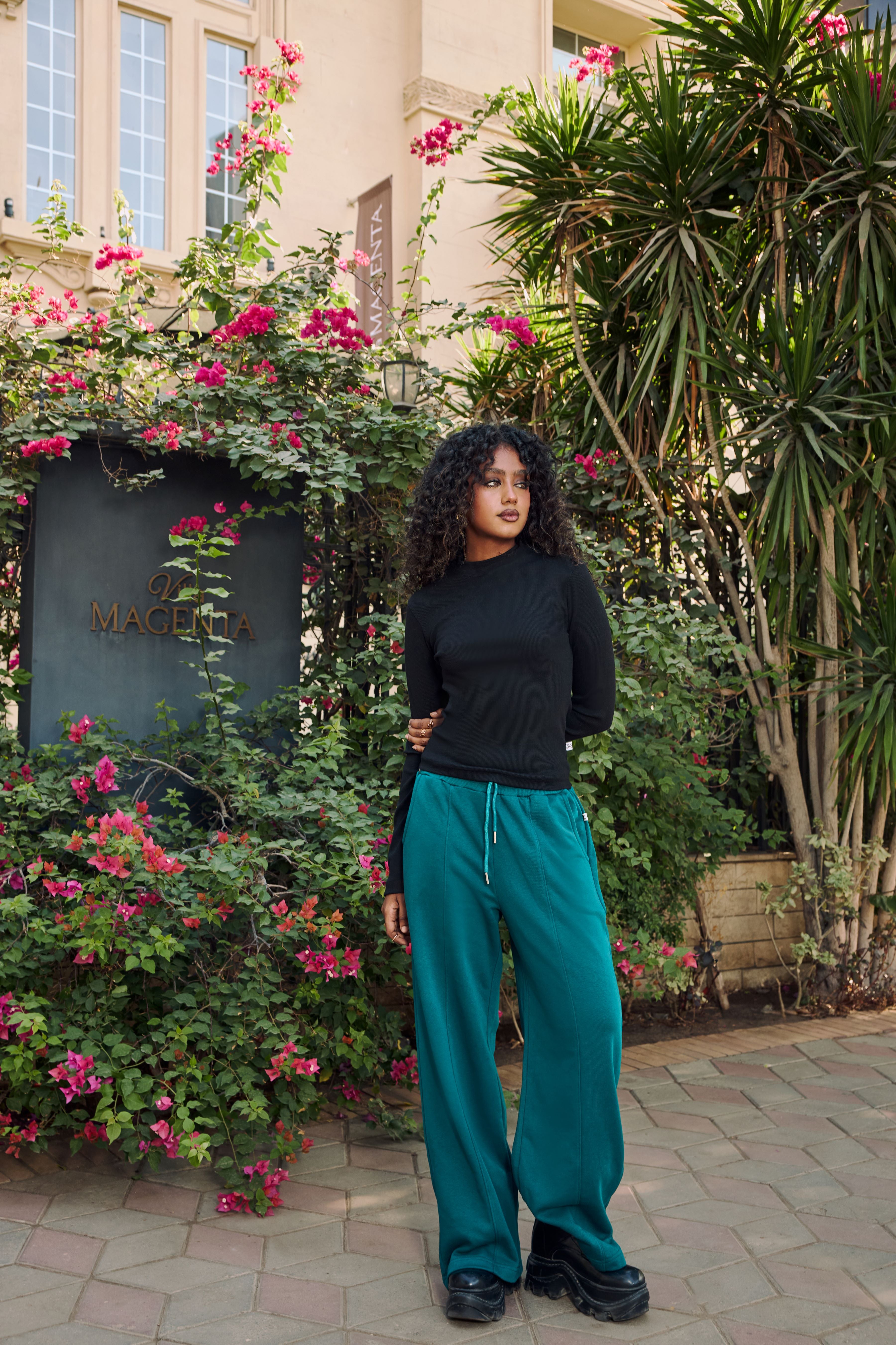 Dark Green Wide-leg Sweatpants