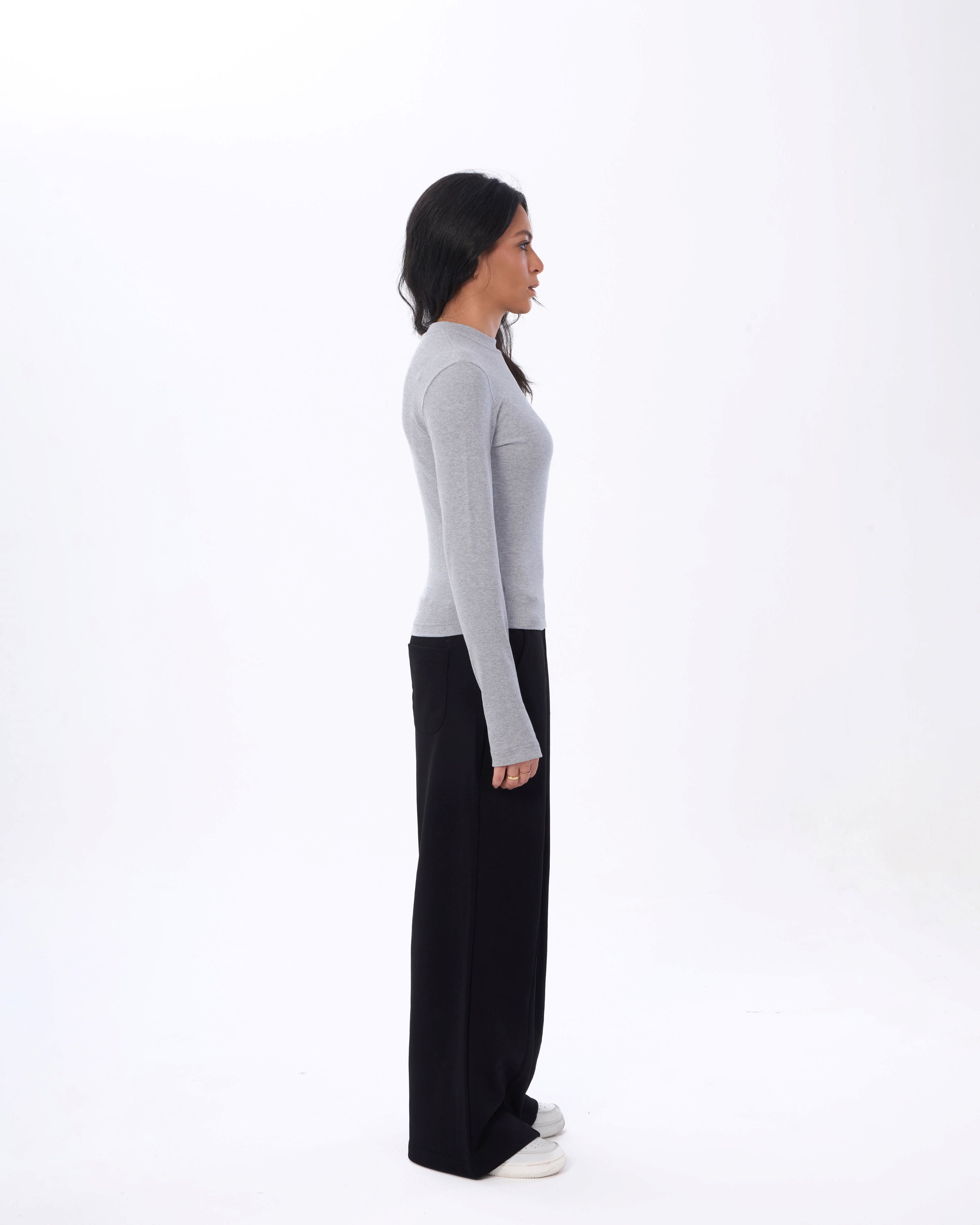 Grey Ribbed Basic Top