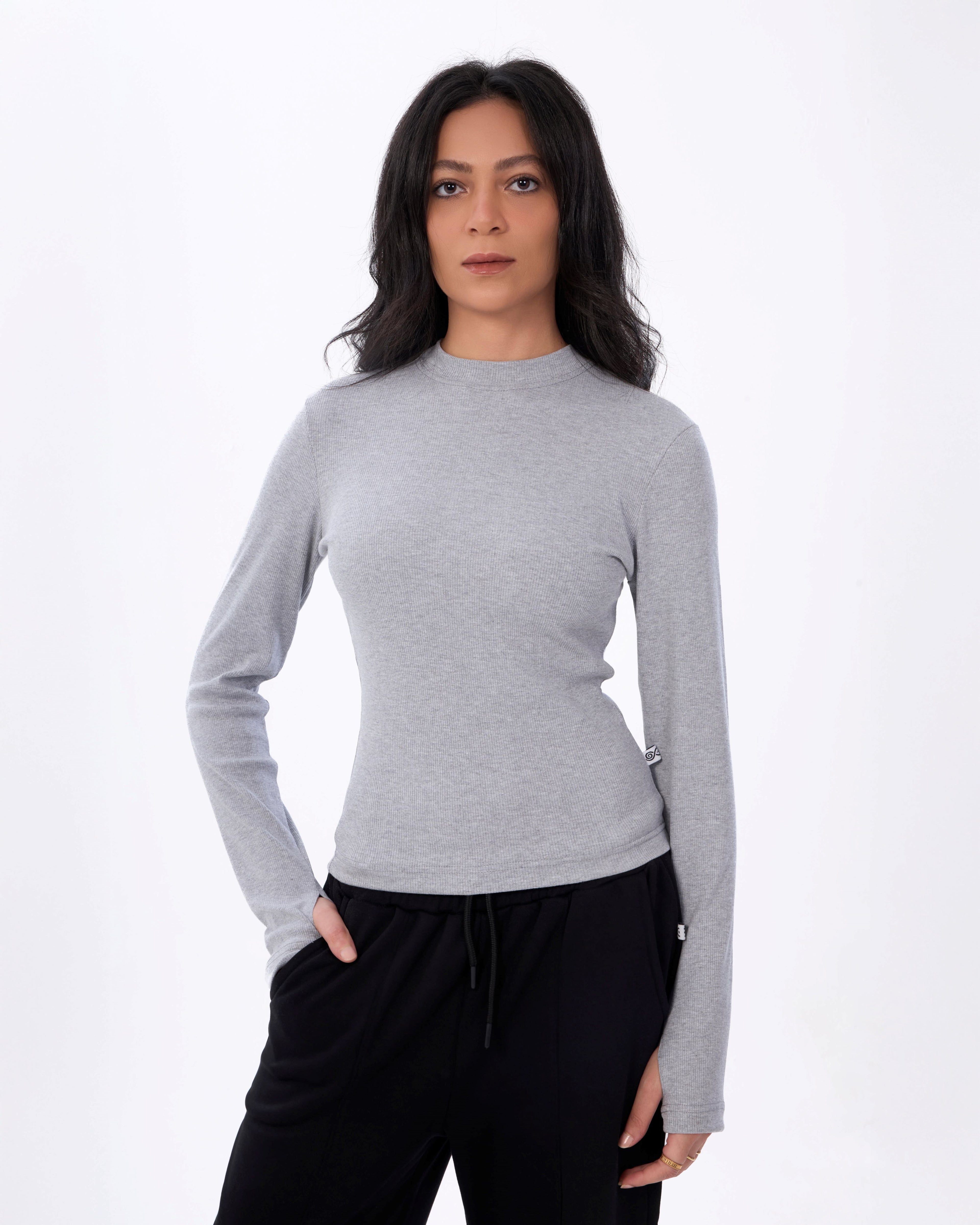 Grey Ribbed Basic Top