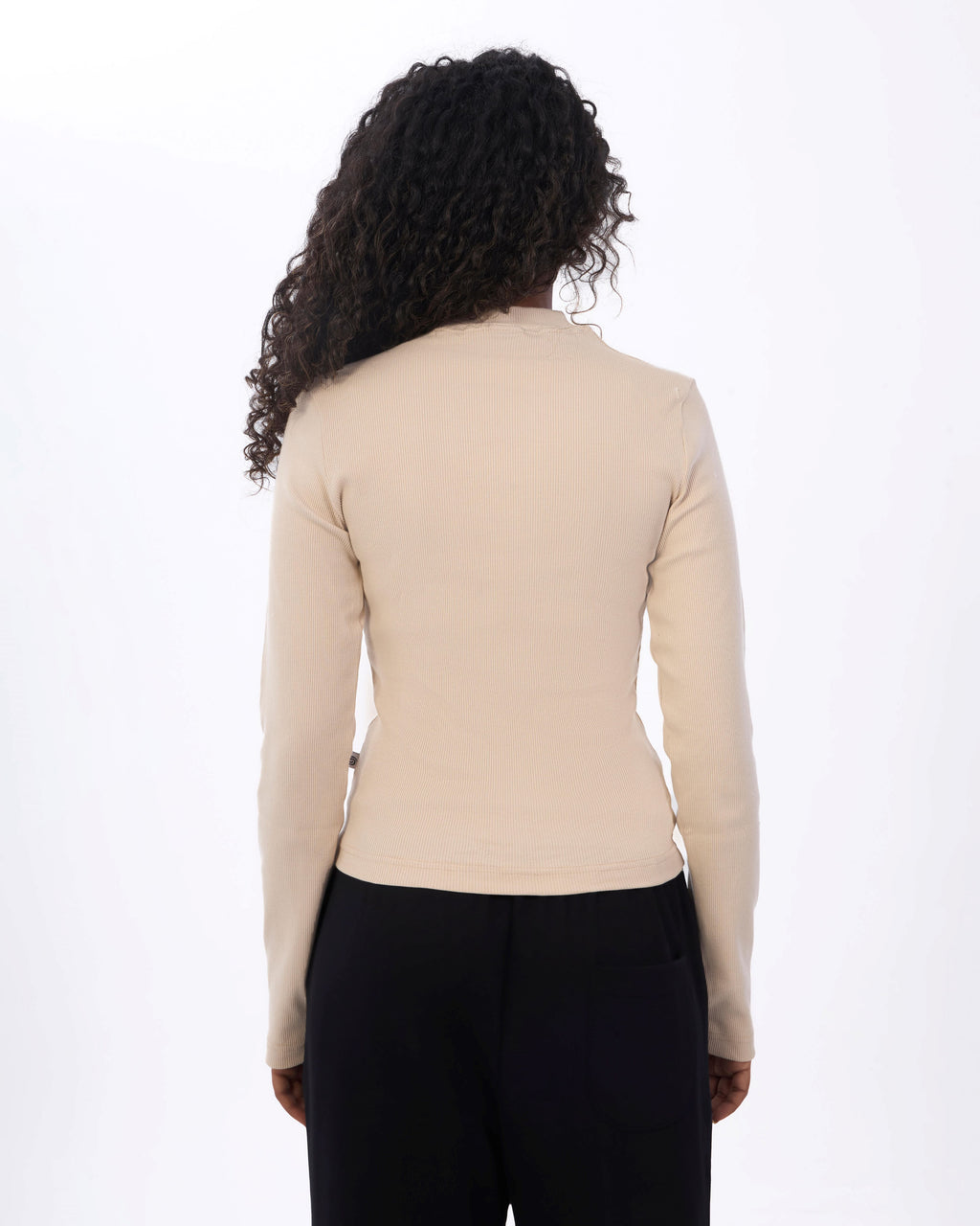 Beige Ribbed Basic Top