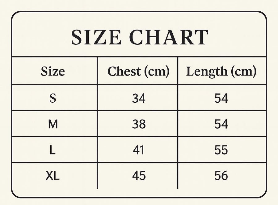 Size chart for Grey Ribbed Basic Top