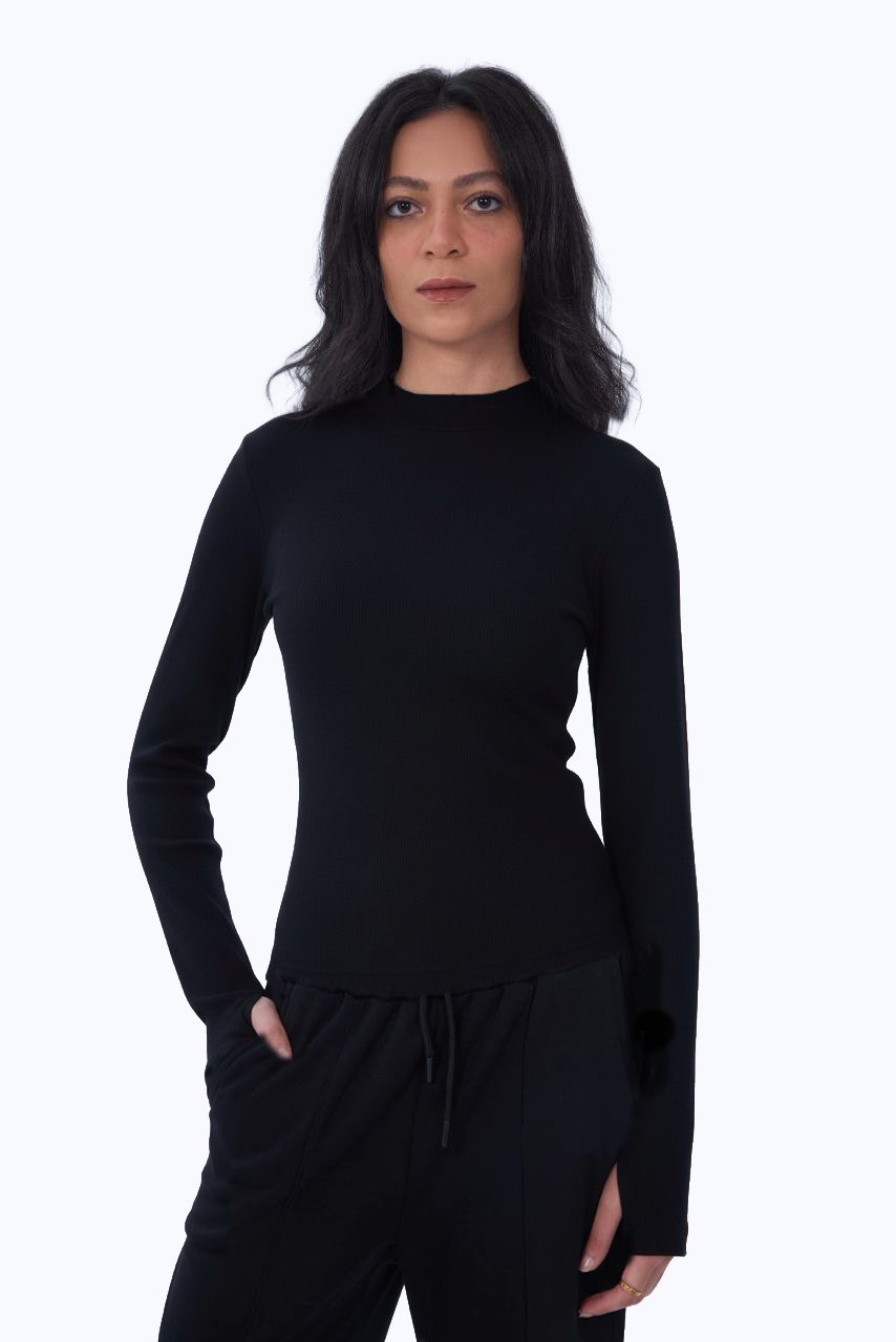 Black Ribbed Basic Top